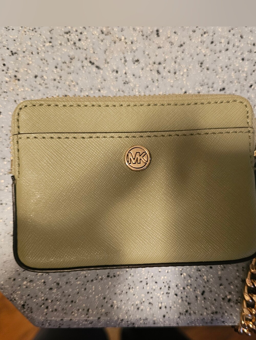 Michael Kors Olive Green Saffiano Card Holder with Gold MK Button